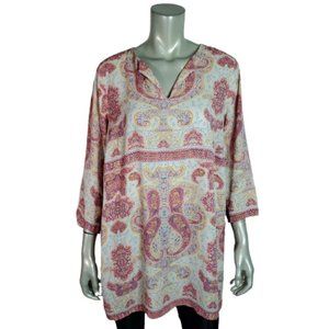 Violet & Claire Top Plus Size 1X Tunic Side Slits Paisley Lightweight Pink